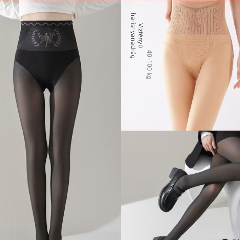 Flower Fairy Vízfény: Fekete nylon harisnya fleece béléssel, vastagított, egyrétegű velúrhatású, a karcsú lábakért