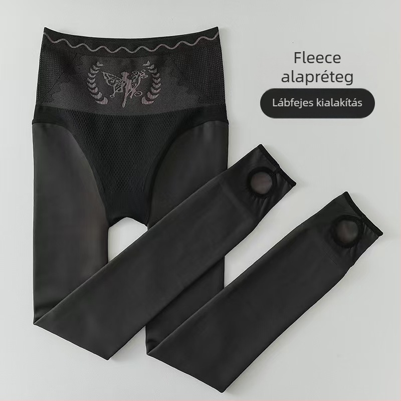 Flower Fairy Vízfény: Fekete nylon harisnya fleece béléssel, vastagított, egyrétegű velúrhatású, a karcsú lábakért