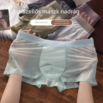 Férfi ice silk alsónemű, lélegző, könnyű, antibakteriális, egyszínű, középmagas derekú