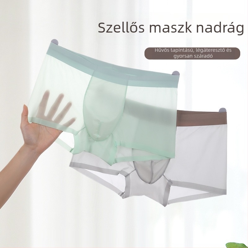 Férfi ice silk alsónemű, lélegző, könnyű, antibakteriális, egyszínű, középmagas derekú