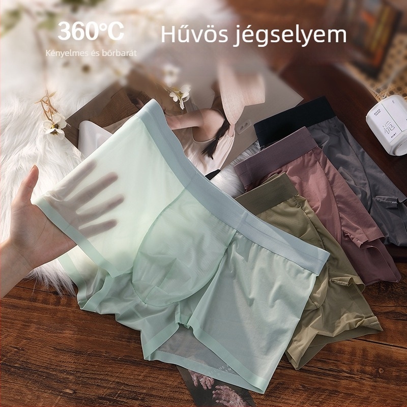 Férfi ice silk alsónemű, lélegző, könnyű, antibakteriális, egyszínű, középmagas derekú