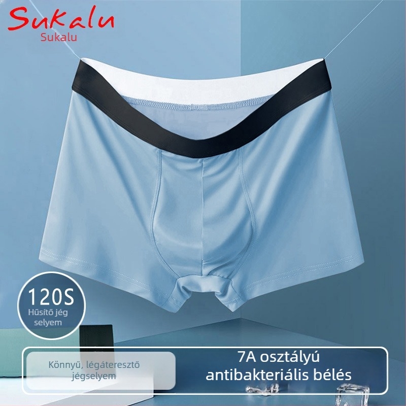 Férfi Ice Silk rostból készült légáteresztő boxeralsók, antibakteriális, középmagas derék, bőrbarát, plusz méret