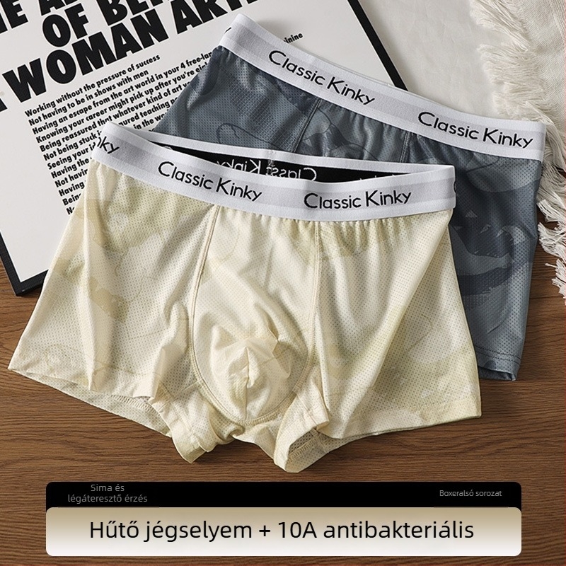 Férfi antibakteriális Ice Silk boxer brief, középmagas derekú, lélegző