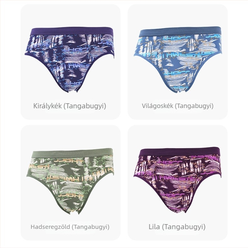 Férfi Ice Silk mintás középmagasságú alsónadrág, laza szabás, plusz méret