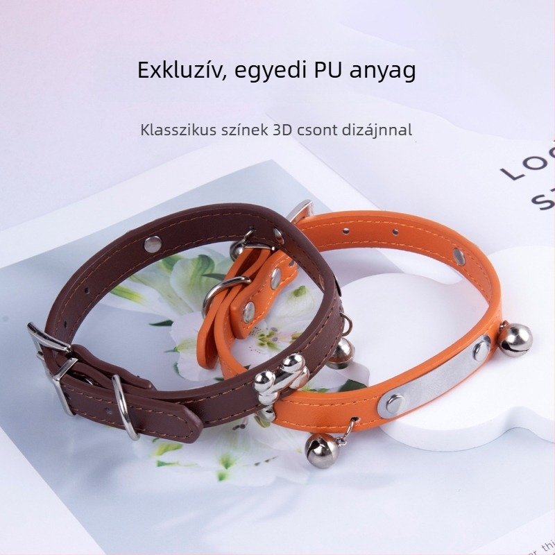 Gravírozott kisállatnyakörv, kutya- és macska azonosítóval, anti-lost funkció, macskacsengő, kis méret