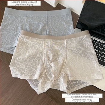 Férfi boxerek leopard mintás jacquard csipkével, kamélia motívummal, 10A antibakteriális nylon, lélegző