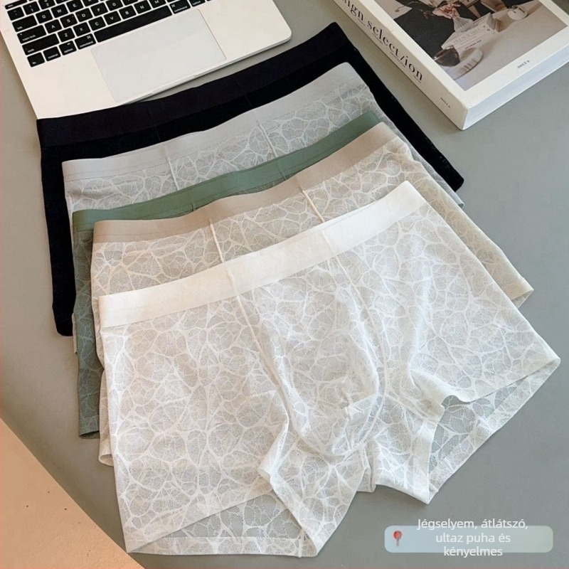 Férfi boxerek leopard mintás jacquard csipkével, kamélia motívummal, 10A antibakteriális nylon, lélegző