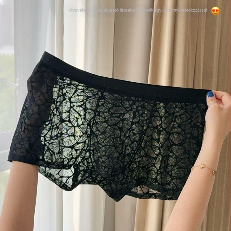 Férfi boxerek leopard mintás jacquard csipkével, kamélia motívummal, 10A antibakteriális nylon, lélegző