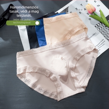 Férfi alsónemű Ice Silk anyagból, luxus selyemhatású, puha csipke, 3D kontúrkialakítás, átlátszó, egyrétegű