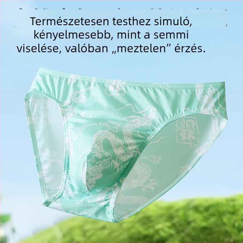 Nyári férfi ice-silk boxerek sárkány mintával, kínai stílusú, könnyű és légáteresztő