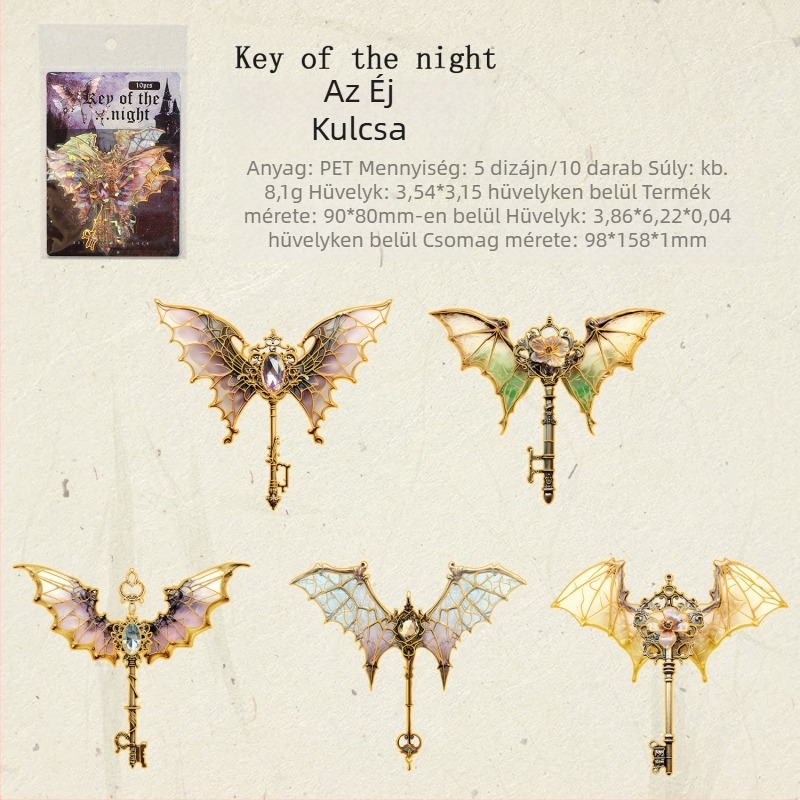 Ancient Forest Heart Lock Key sorozat matricái naplóhoz — retro szív alakú kulcs motívummal, aranyozott részletekkel, tájkép kollázs elemek