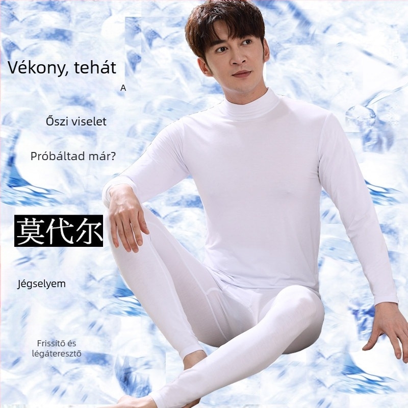 Férfiaknak szóló Modal és Ice Silk anyagú, könnyű nyári alsóruha felső mandarin gallérral
