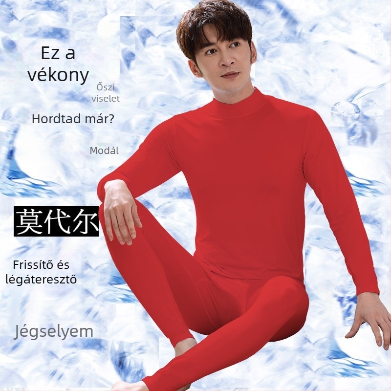 Férfiaknak szóló Modal és Ice Silk anyagú, könnyű nyári alsóruha felső mandarin gallérral