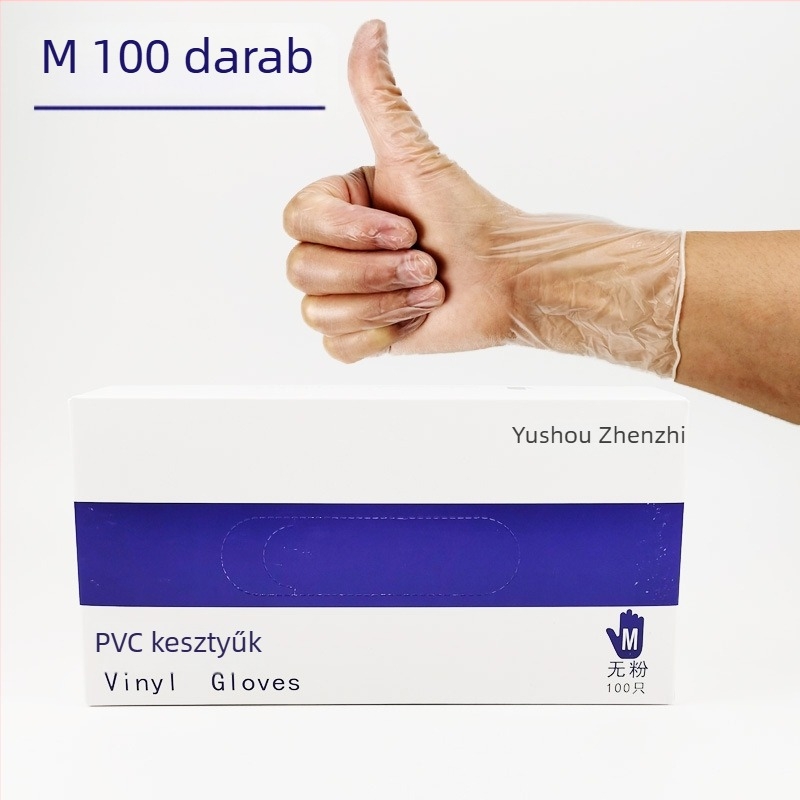 Egyszer használatos átlátszó pormentes PVC kesztyűk élelmiszer-minőségűek, kozmetika, hajfestés, tetoválás, catering és sütés céljára