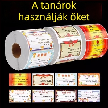 Mini tanúsítvány matricák, színes jutalmak általános iskolás gyerekeknek, nyom nélküli dicsérő matricák a tanulás ösztönzésére.