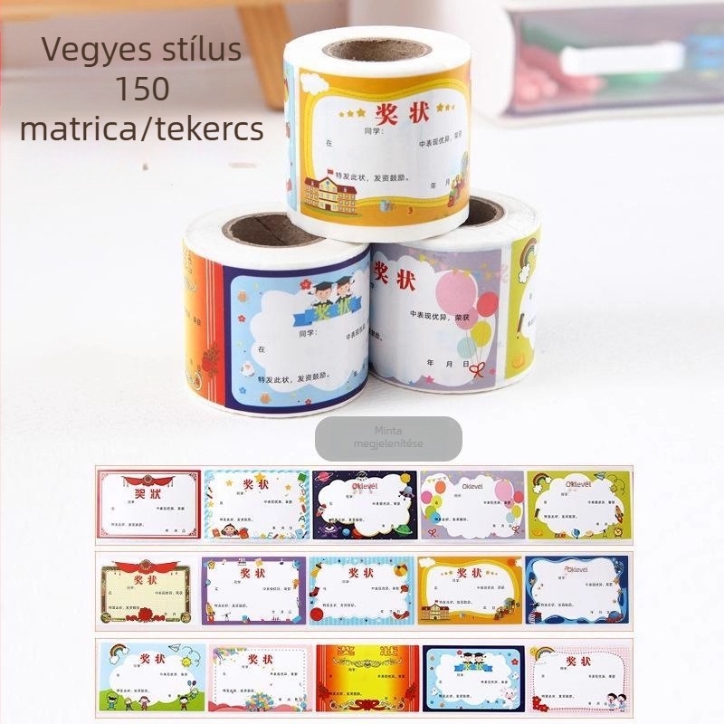 Mini tanúsítvány matricák, színes jutalmak általános iskolás gyerekeknek, nyom nélküli dicsérő matricák a tanulás ösztönzésére.
