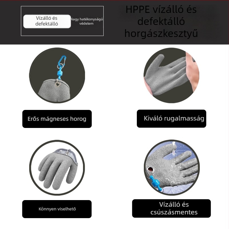PE-bevonatú horgászkesztyű, vágás- és átszúrás elleni védelemmel, csúszásmentes, kültéri használatra