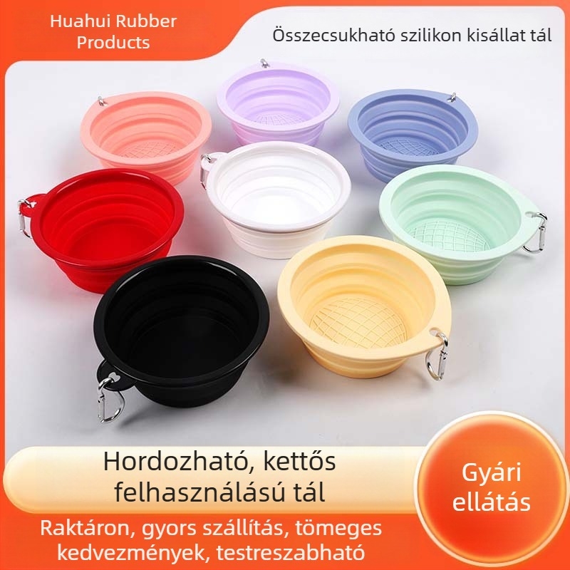 Személyre szabott szilikon összecsukható kisállat tál, élelmiszer-minőségű, lassú etetés kutyáknak, kültéri hordozható macska tál és ivóedény
