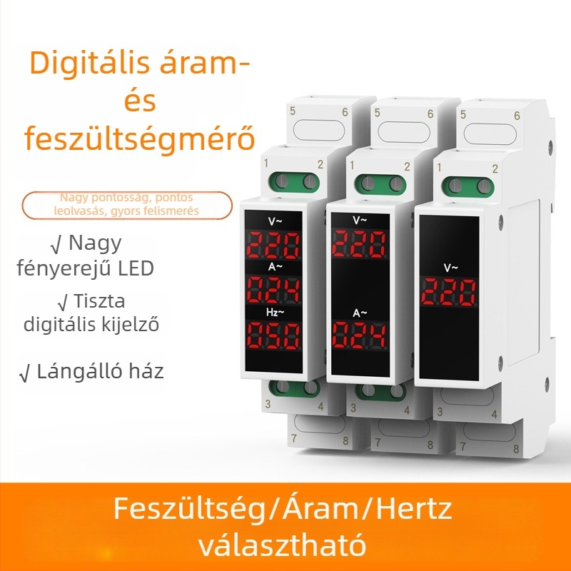 DIN-sínre szerelhető feszültség- és áramerősség-mérő, mini digitális kijelző, AC 220/380V frekvenciamérő