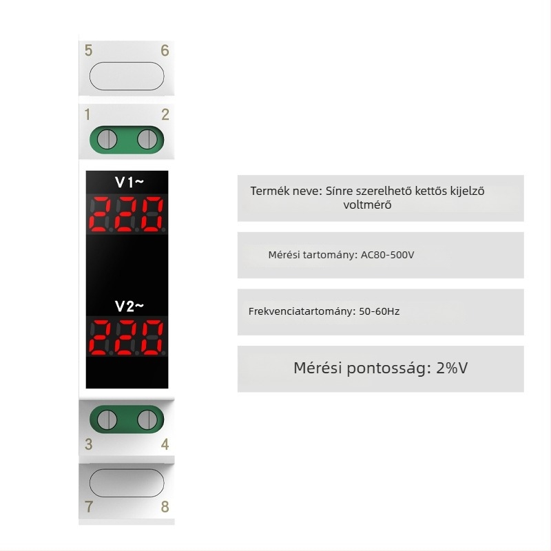 DIN-sínre szerelhető feszültség- és áramerősség-mérő, mini digitális kijelző, AC 220/380V frekvenciamérő
