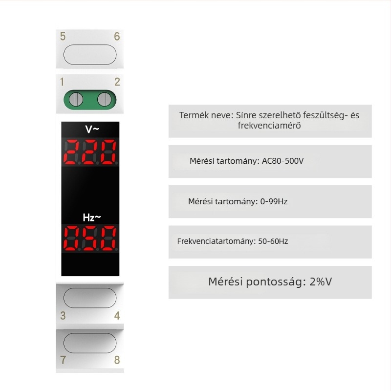 DIN-sínre szerelhető feszültség- és áramerősség-mérő, mini digitális kijelző, AC 220/380V frekvenciamérő