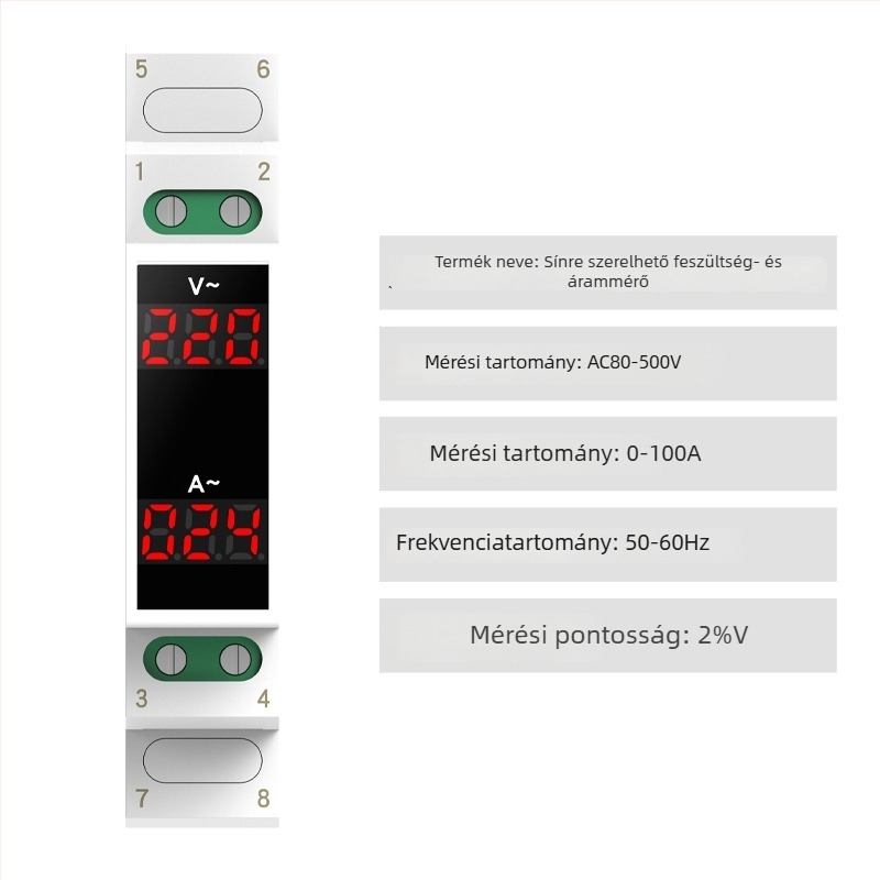DIN-sínre szerelhető feszültség- és áramerősség-mérő, mini digitális kijelző, AC 220/380V frekvenciamérő