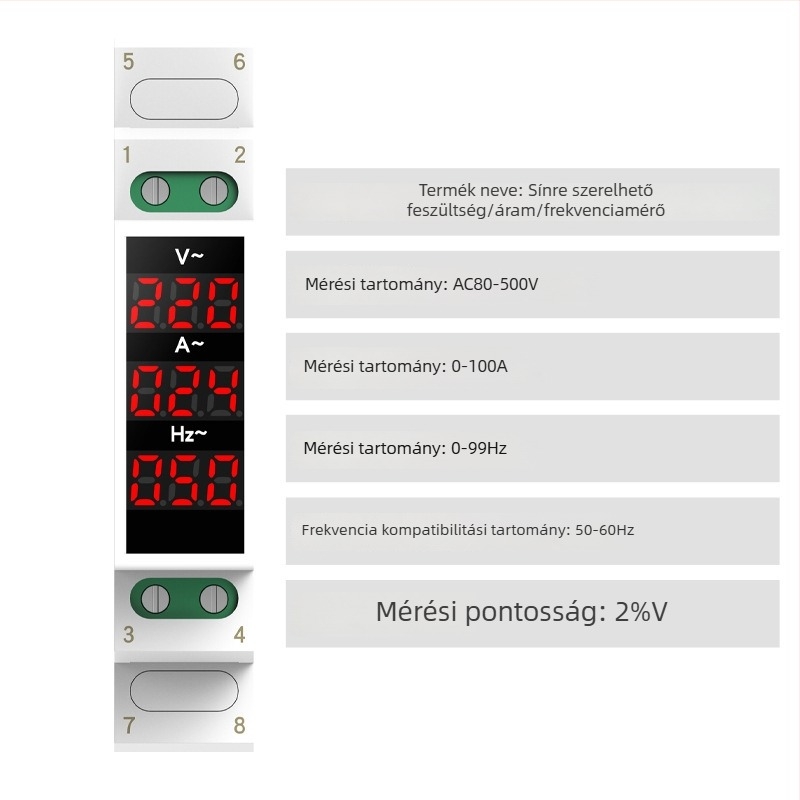 DIN-sínre szerelhető feszültség- és áramerősség-mérő, mini digitális kijelző, AC 220/380V frekvenciamérő