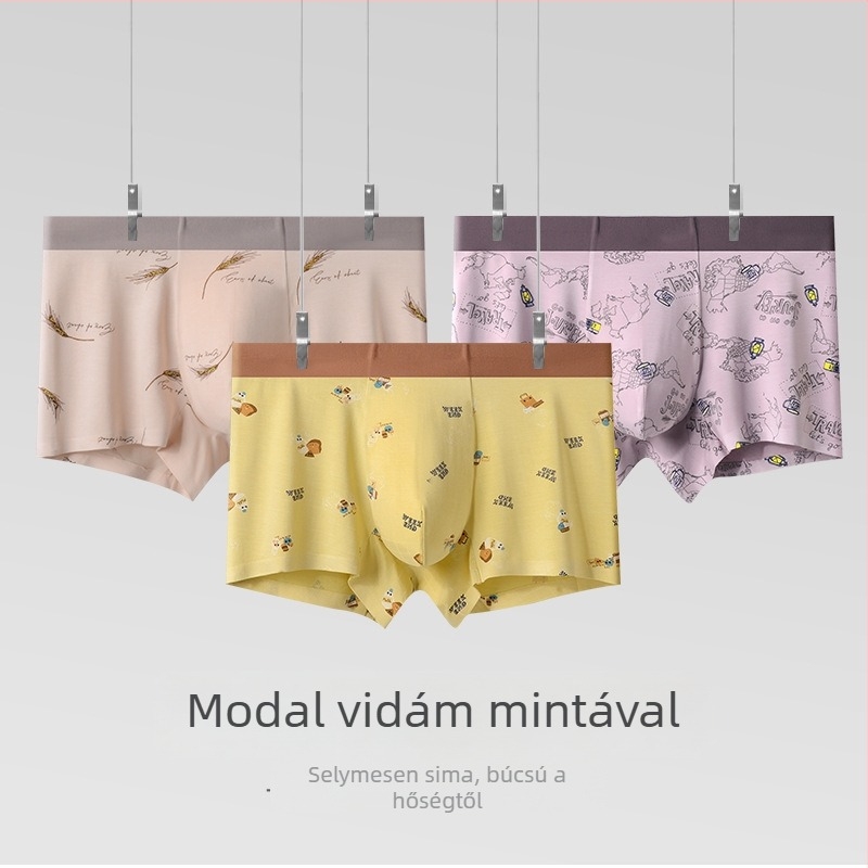 Férfi boxeralsó modal anyagú, nyomott mintával, antibakteriális belső réteggel, aranyos animációs dizájn