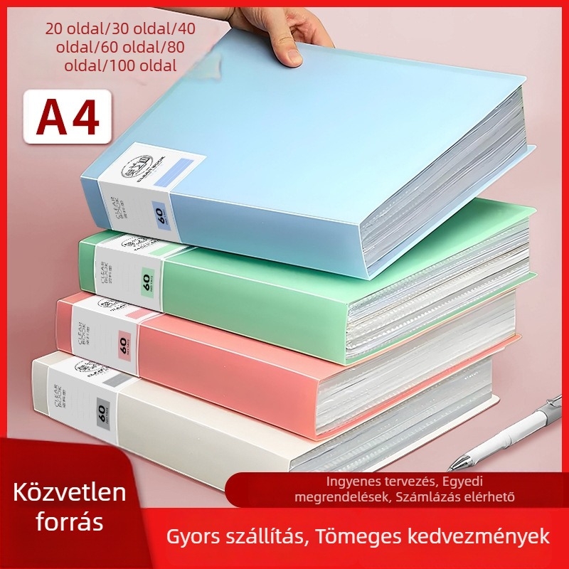 Morandi A4 Adatkönyv 100 oldallal, oldalsó zsebekkel, diák dolgozatok tárolására