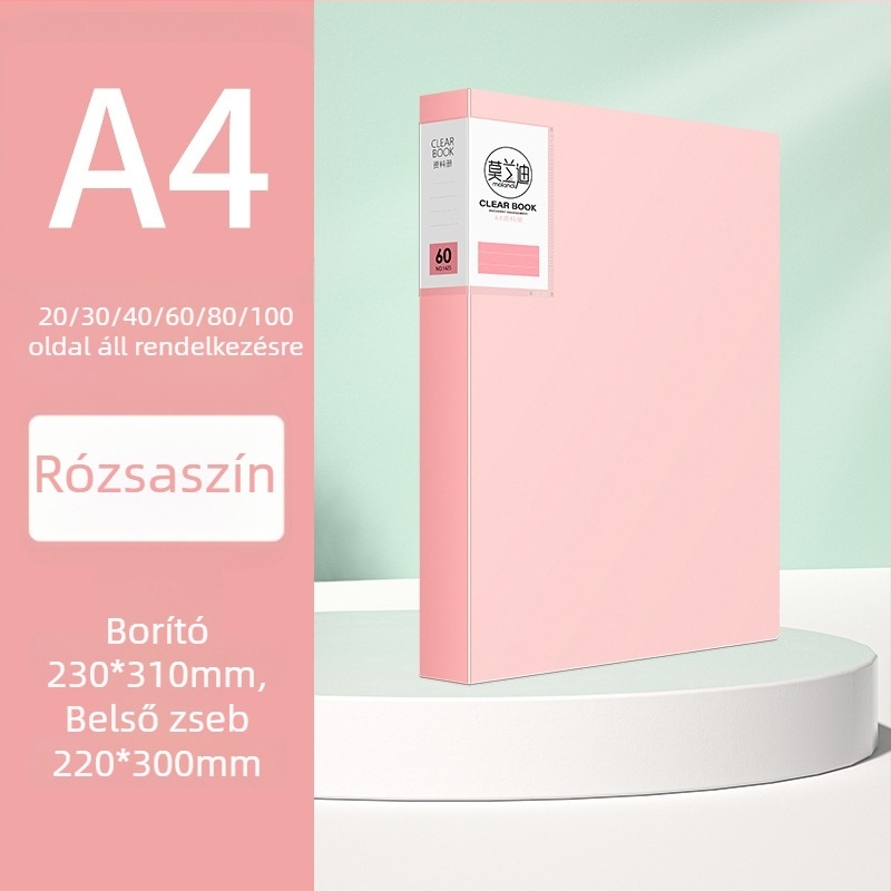 Morandi A4 Adatkönyv 100 oldallal, oldalsó zsebekkel, diák dolgozatok tárolására