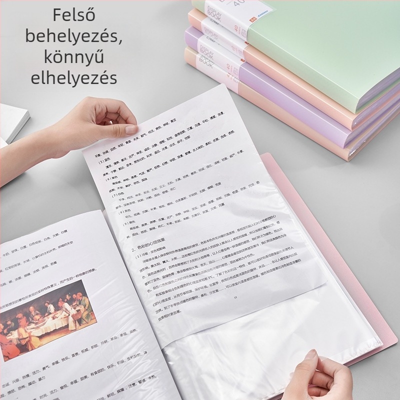 A4-es átlátszó PP dokumentumtartó mappa beszúró zsebekkel; diplomák és dokumentumok tárolója, kotta- és partitúra mappa