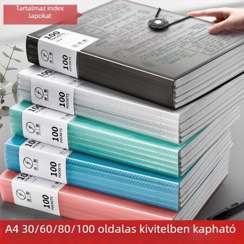 A4-es mappa átlátszó betétekkel, 60–100 oldal, nagy kapacitású dokumentum- és dolgozatszervező