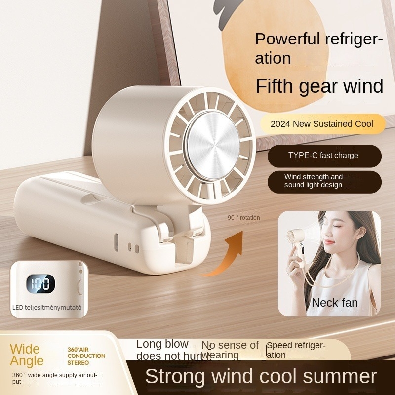 Személyre szabott világbajnokság focimeccsre tervezett kézi mini ventilátor nyakpánttal, jéghűtés, digitális kijelző, kültéri hordozható