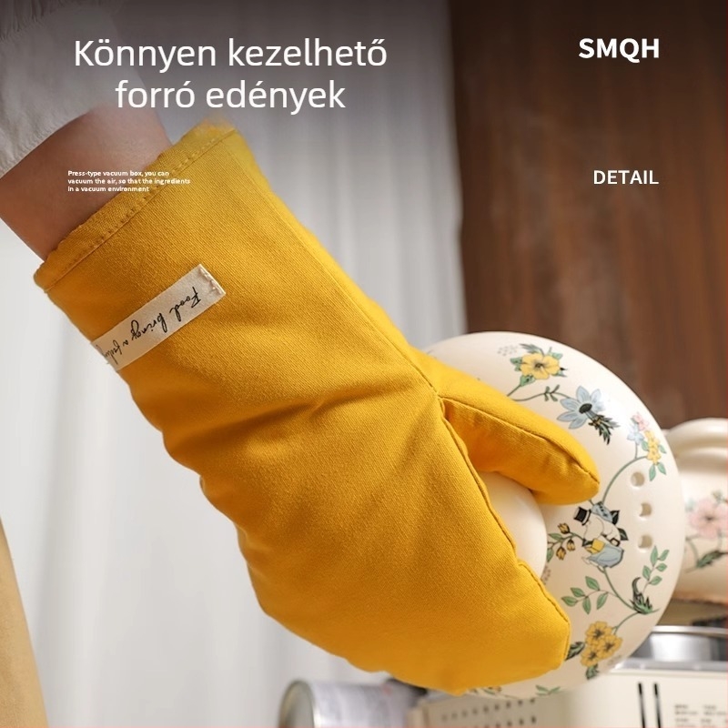 Hőszigetelő konyhai kesztyűk, magas hőállóságú, égés elleni védelem, 28 cm, gyapotbéléses