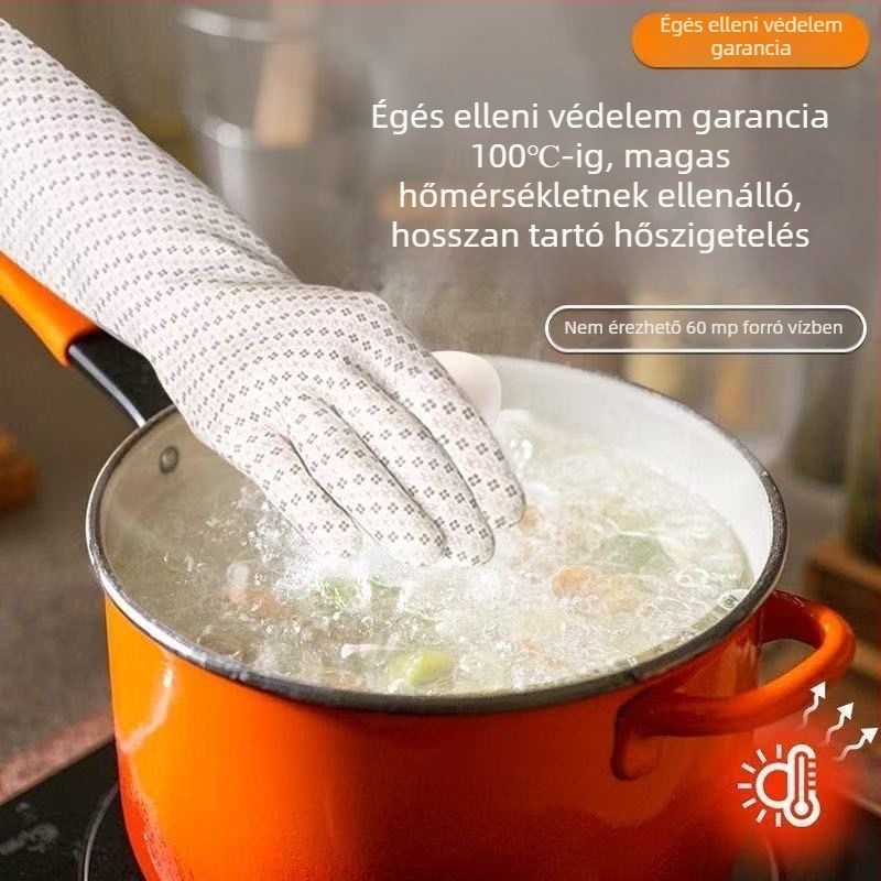 Élelmiszer-minőségű szilikon sütőkesztyűk, vastagított kivitelben, hőálló 100°C-ig, sütéshez és mosogatáshoz