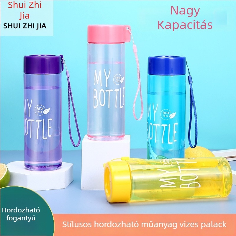 PET műanyag ivó pohár 500 ml nyakpánttal, sportos teás pohár, szivárgásmentes zárással