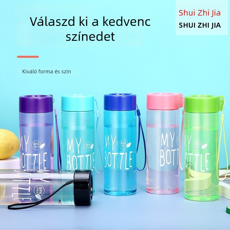 PET műanyag ivó pohár 500 ml nyakpánttal, sportos teás pohár, szivárgásmentes zárással