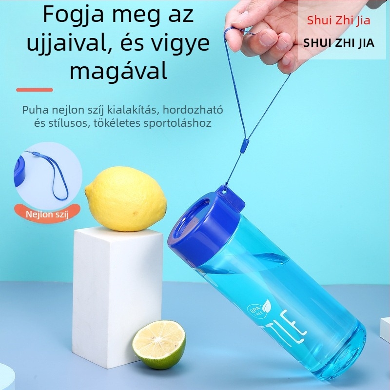 PET műanyag ivó pohár 500 ml nyakpánttal, sportos teás pohár, szivárgásmentes zárással