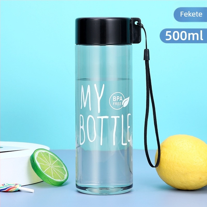 PET műanyag ivó pohár 500 ml nyakpánttal, sportos teás pohár, szivárgásmentes zárással