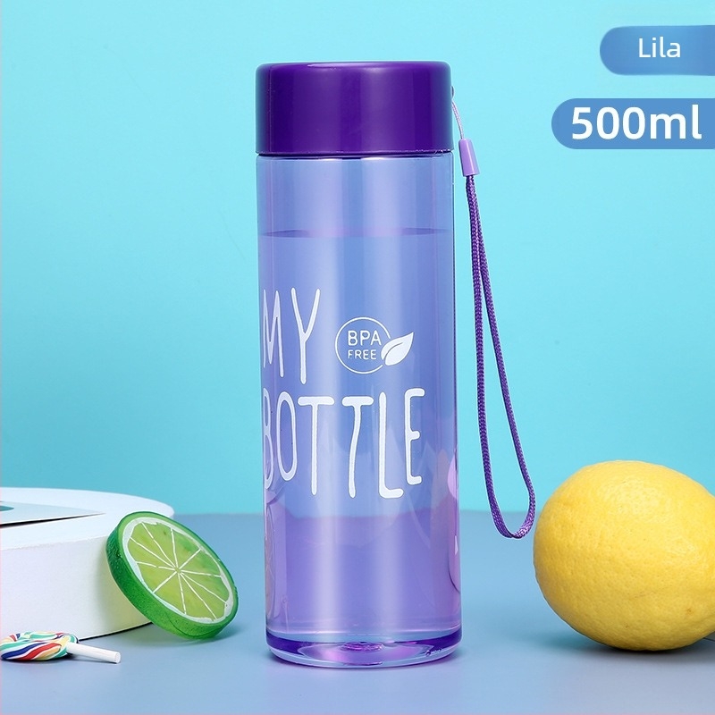 PET műanyag ivó pohár 500 ml nyakpánttal, sportos teás pohár, szivárgásmentes zárással