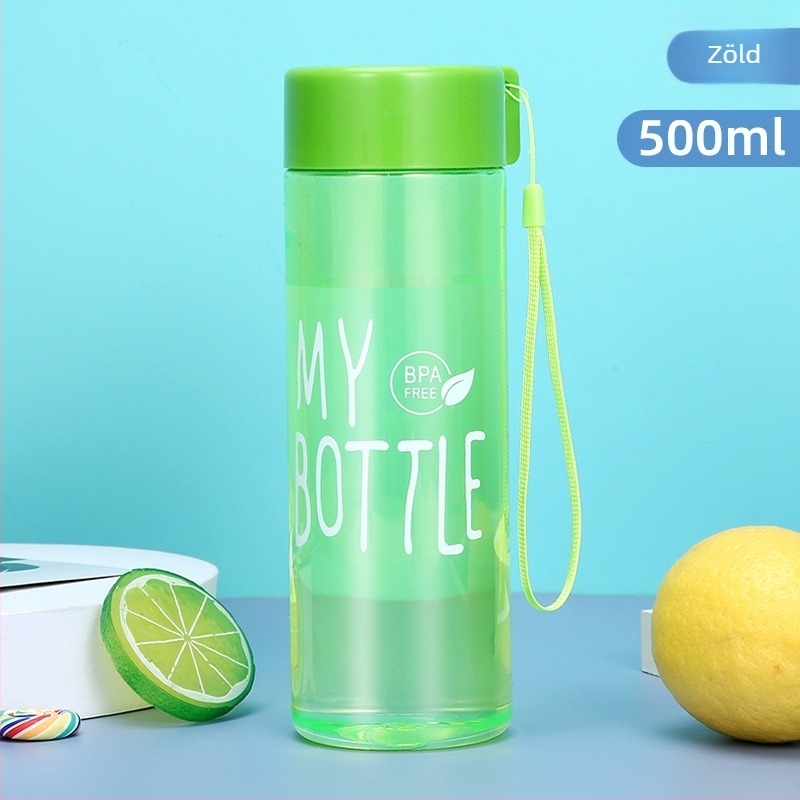 PET műanyag ivó pohár 500 ml nyakpánttal, sportos teás pohár, szivárgásmentes zárással