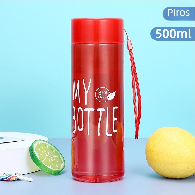 PET műanyag ivó pohár 500 ml nyakpánttal, sportos teás pohár, szivárgásmentes zárással