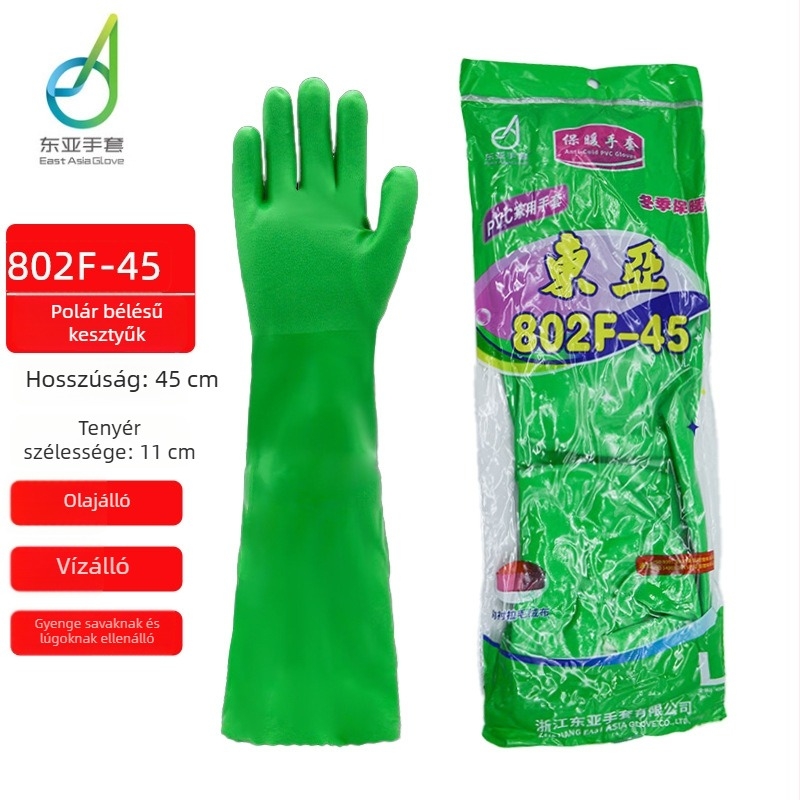 802F-45 téli pamut béléssel ellátott kesztyűk háztartási tisztításra, mosogatáshoz és mosáshoz; olajálló és kopásálló