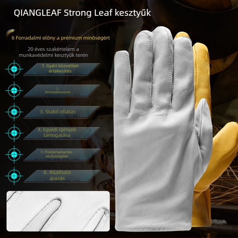 Strong Leaf Top-grain marhabőr hegesztő kesztyűk, kopásállóak és hőállóak, égési védelem, méret XL