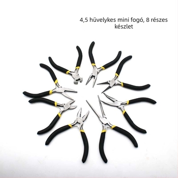 4,5 hüvelykes mini fogó, 8 részes készlet fekete-sárga markolattal, többfunkciós kéziszerszámok, diagonális vágó fogó, tűorrú fogó, síkorrú fogó