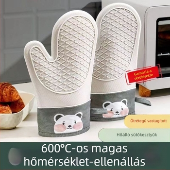 Vastagított szilikon kesztyű sütőhöz, hőálló, csúszásmentes, mikróhoz és sütéshez, konyhai hővédő kesztyű, Mackó mintával