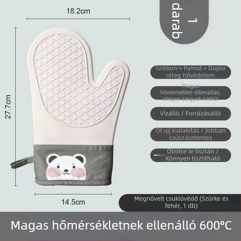 Vastagított szilikon kesztyű sütőhöz, hőálló, csúszásmentes, mikróhoz és sütéshez, konyhai hővédő kesztyű, Mackó mintával