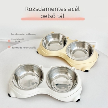 Rozsdamentes acélból készült, csúszásmentes, kettős tál háziállatok számára, etetésre és ivásra egyben, macaron színű.