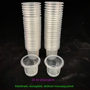 Egyszer használatos vörös, átlátszó műanyag boros pohár, 20 ml, esküvőre
