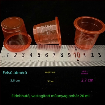 Egyszer használatos vörös, átlátszó műanyag boros pohár, 20 ml, esküvőre